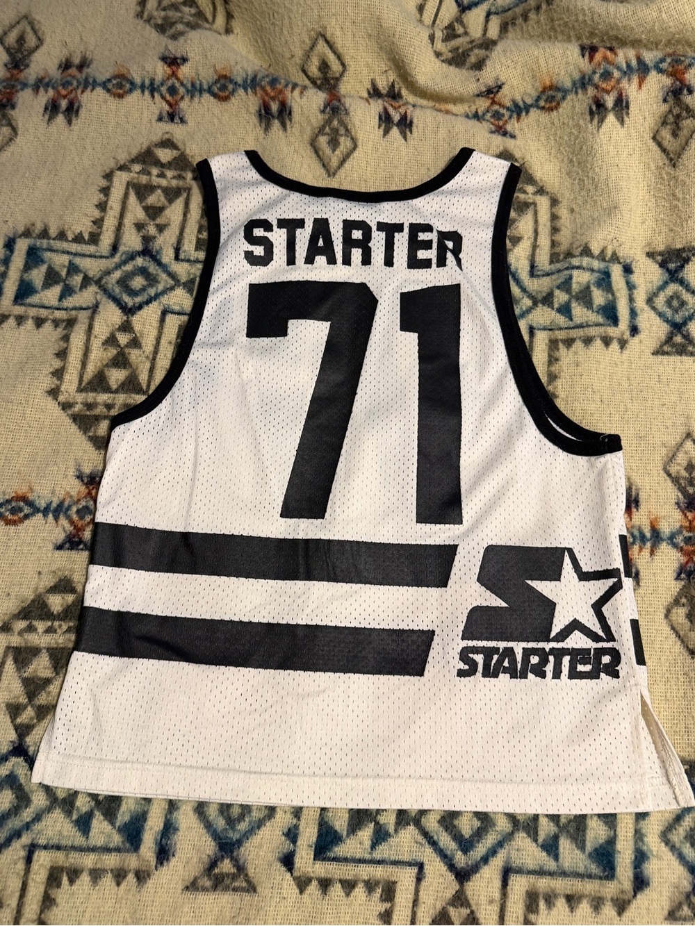STARTER White and Black Mesh Basketball Jersey Tank Top